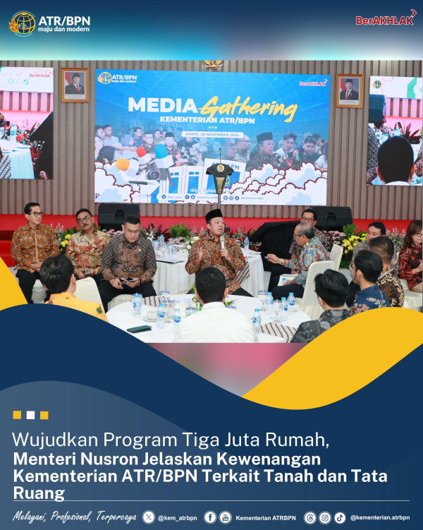 Wujudkan Program Tiga Juta Rumah, Menteri Nusron menjelaskan Kewenangan Kementerian ATR/BPN Terkait Tanah dan Tata Ruang