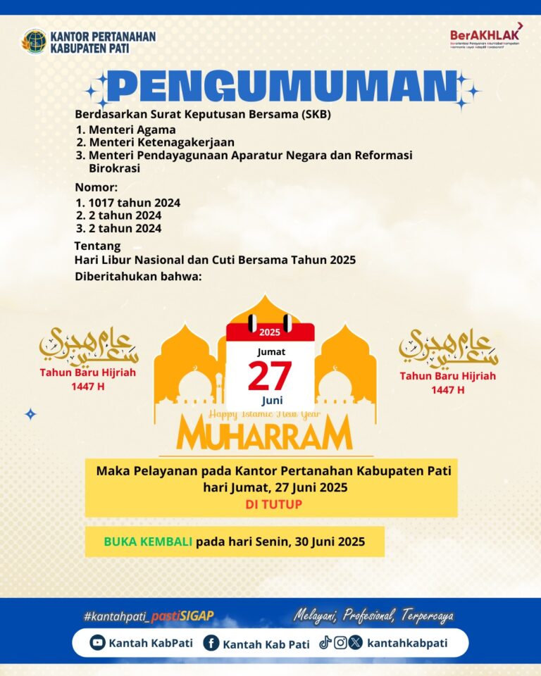 Pengumuman Libur Pelayanan pada Tahun Baru Hijriah 1447H