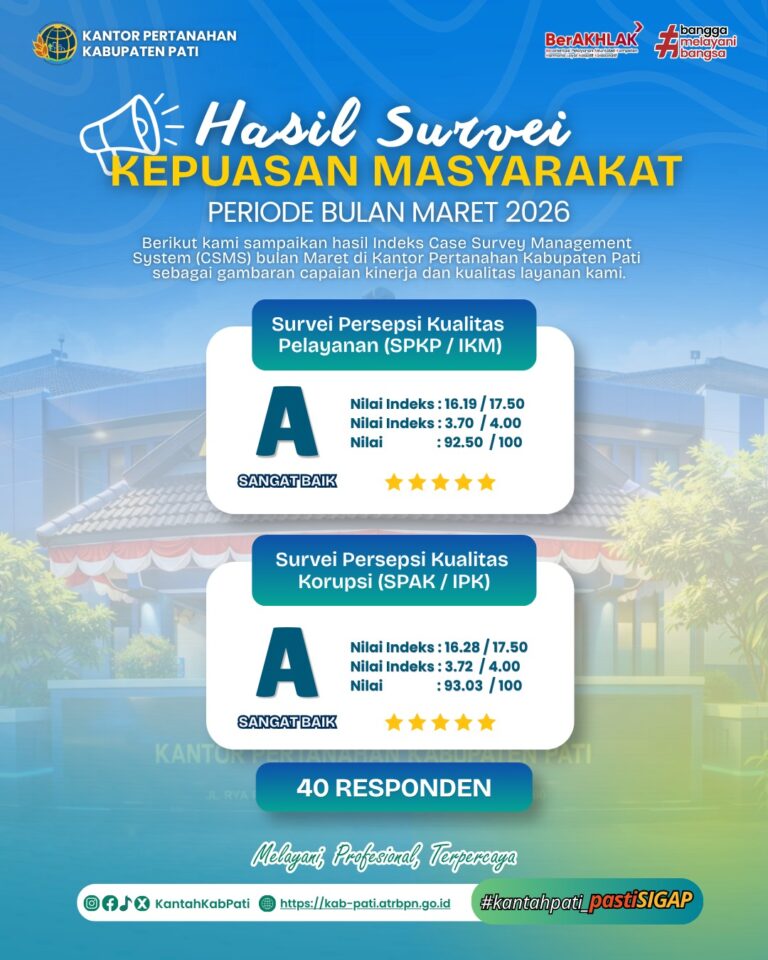 Hasil Survei Kepuasan Masyarakat Periode Maret 2026 Kantor Pertanahan Kabupaten Pati