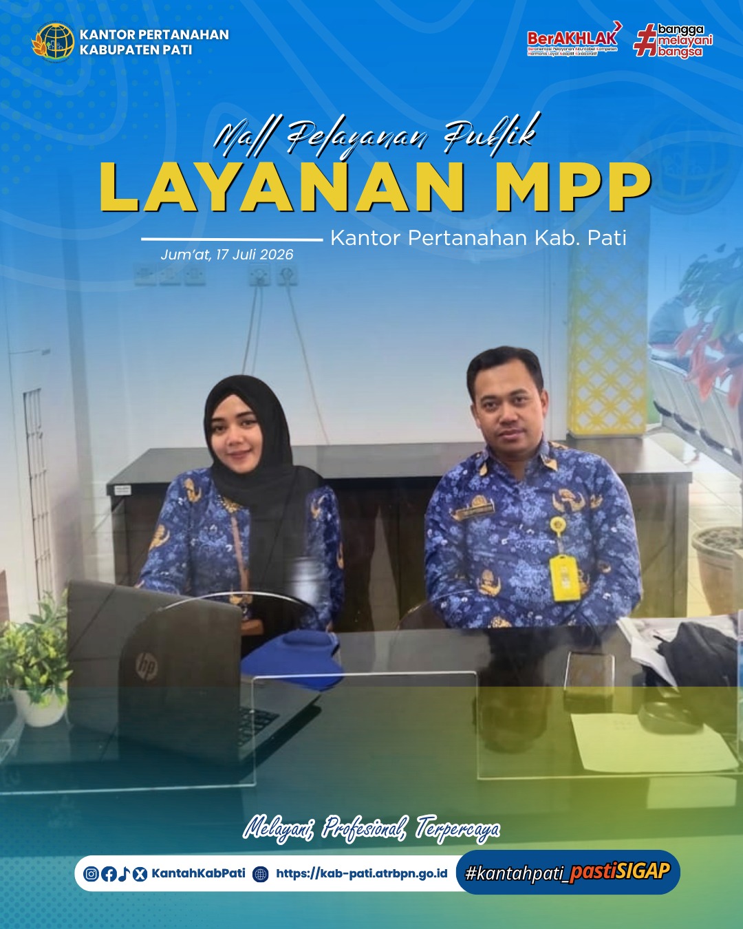 Kantor Pertanahan Kabupaten Pati terus berkomitmen meningkatkan kualitas pelayanan kepada masyarakat melalui penyediaan layanan pertanahan di Loket Mall Pelayanan Publik (MPP) Kabupaten Pati, 17/07/2026