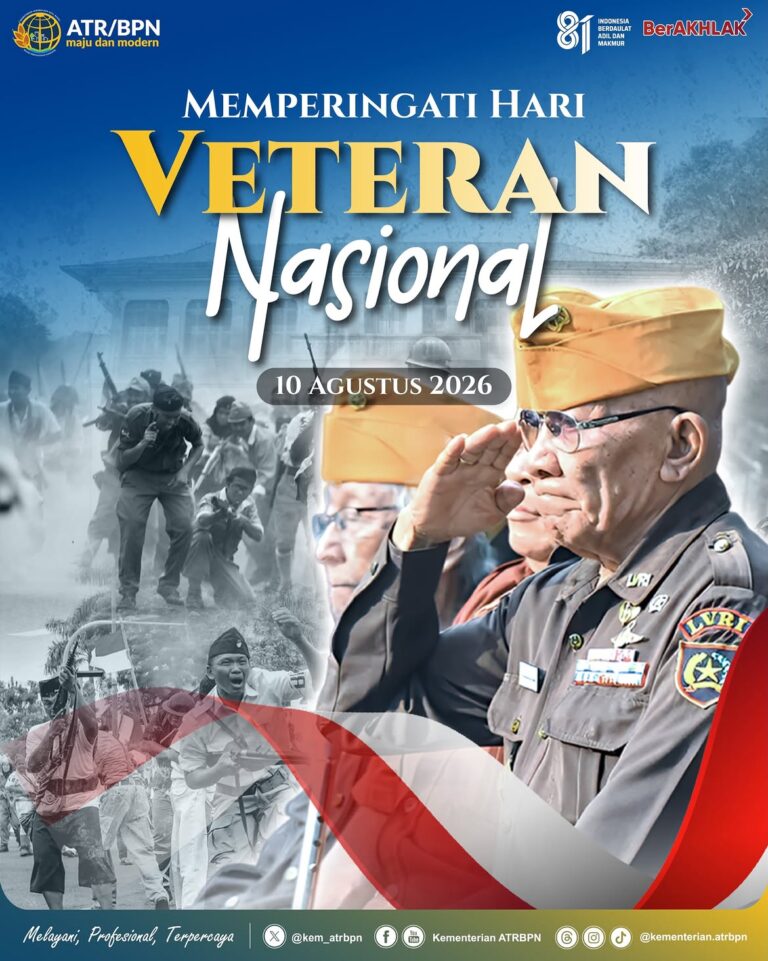 Segenap jajaran Kementerian ATR/BPN mengucapkan selamat memperingati Hari Veteran Nasional 2026.
