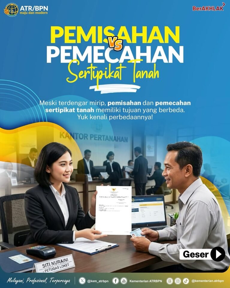 Halo #SobATRBPN! Masih sering tertukar antara pemisahan dan pemecahan sertipikat tanah? 🤔