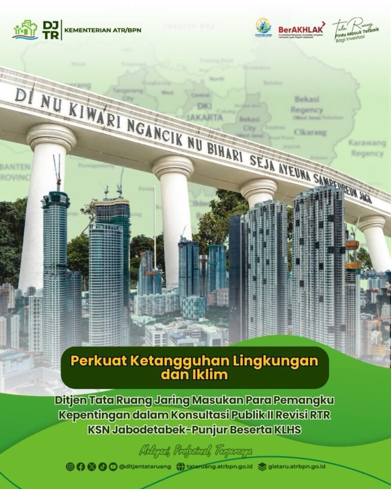 Direktorat Jenderal Tata Ruang Kementerian Agraria dan Tata Ruang/Badan Pertanahan Nasional (ATR/BPN) terus mematangkan rumusan revisi Rencana Tata Ruang Kawasan Strategis Nasional (RTR KSN) Kawasan Perkotaan Jabodetabek-Punjur beserta Dokumen Kajian Lingkungan Hidup Strategis (KLHS)