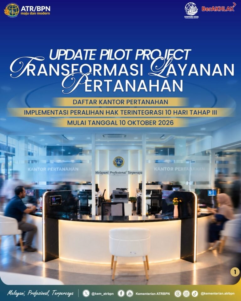 Halo #SobATRBPN! Jangkauan layanan Peralihan Hak Terintegrasi (Perintis) 10 Hari terus diperluas ke berbagai kabupaten dan kota sebagai wujud komitmen Kementerian ATR/BPN dalam menghadirkan pelayanan pertanahan yang responsif dan efisien.